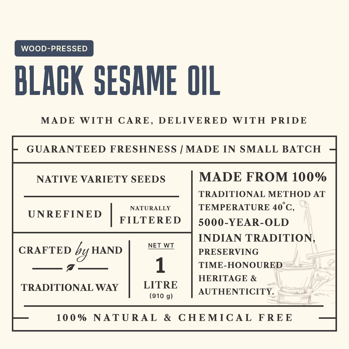 Black Sesame Oil, Wood-Pressed